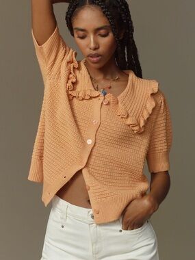 Anthropologie Ainsley Ruffle-Collar Cardigan Sweater Size S